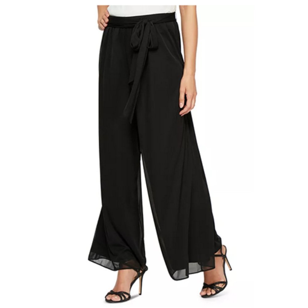 Alex Evenings Women's Wide Leg Chiffon Dress Pant Black XL